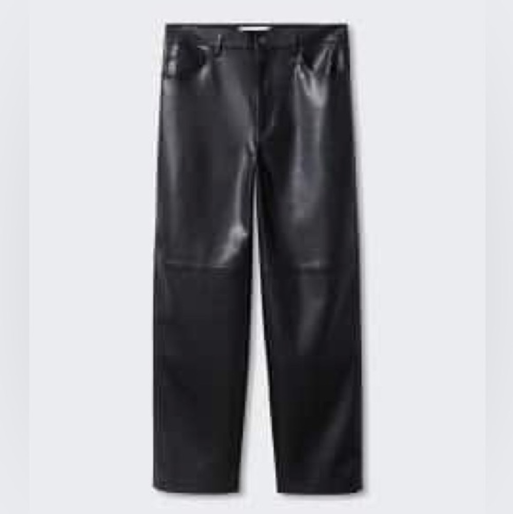 Mango Women's Black Faux Leather Straight Leg Pants